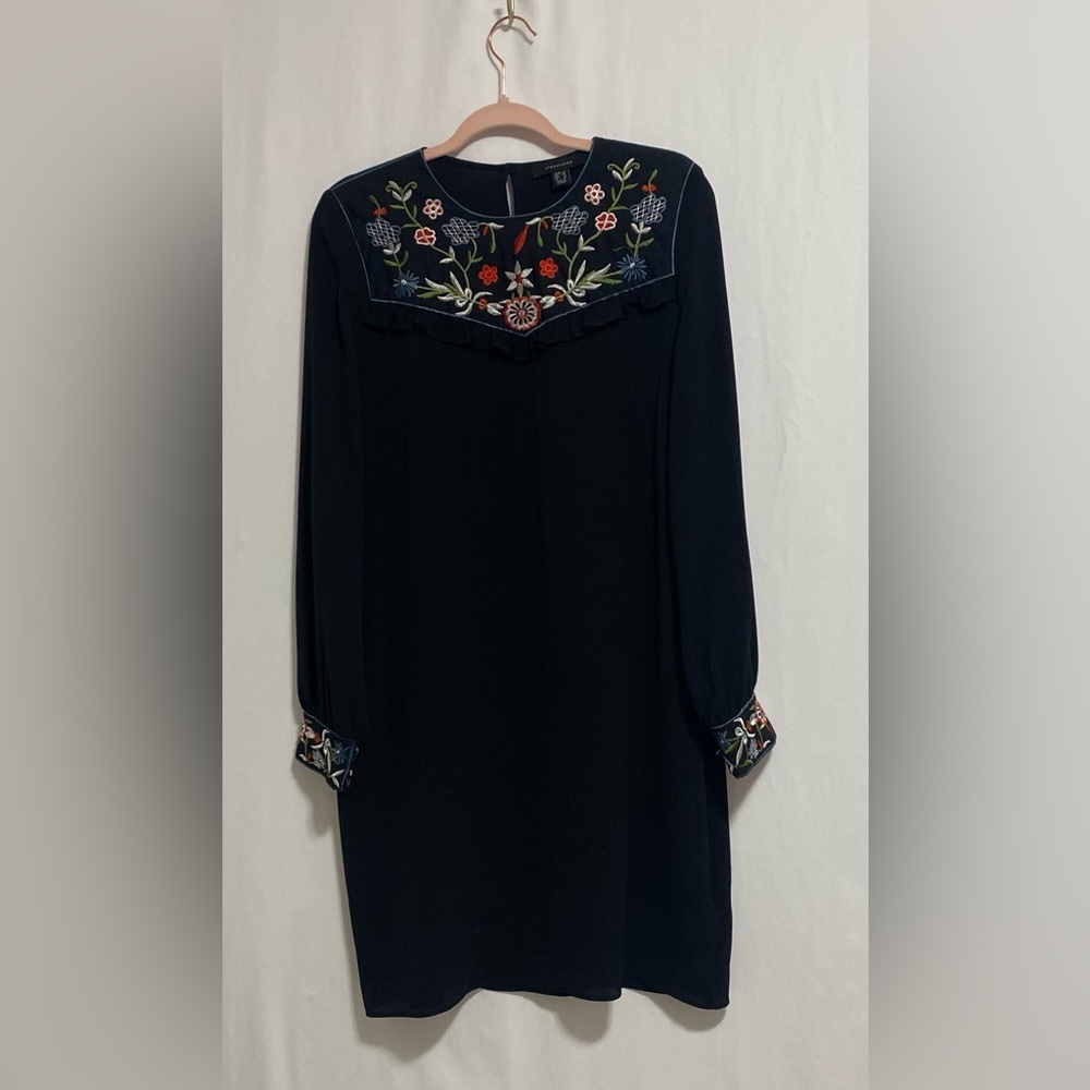 Atmosphere Black Dress with Floral Embroidery